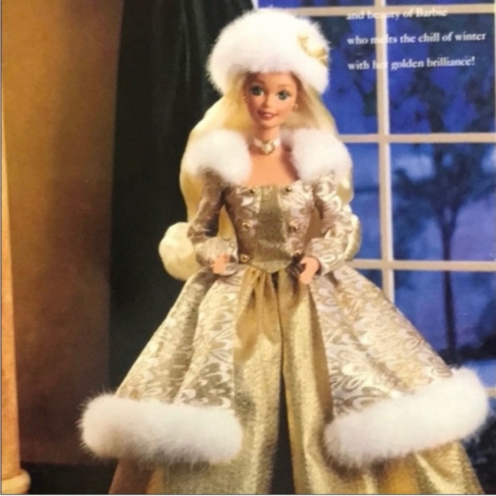 Elegant Gold and White Doll with Fur Accents